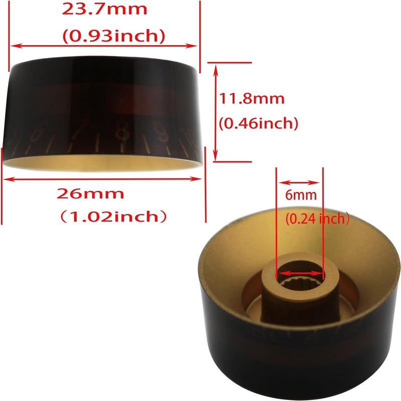 AITAIYA 4pcs Dark Amber LP Electric Guitar Knobs and Guitar Bass Speed Volume Tone Control Knob Metric LP Style Electric Guitar Parts Replacement Set of 4Pcs Dark Amber - Image 2